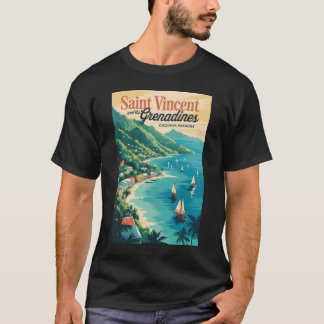 T-shirt Paysage rétro de Saint-Vincent-et-les-Grenadines
