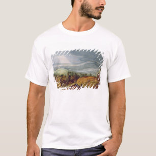 T-shirt Paysage rural avec un pèlerin se mettant à genou
