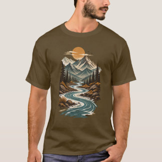 T-shirt Paysage sauvage de la montagne à la rivière sinueu