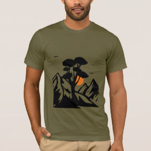 T-shirt Paysage serein de coucher de soleil avec minimalis