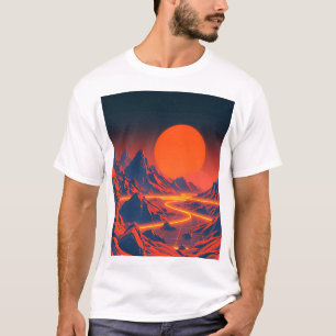 T-shirt Paysage Synthwave avec Montagnes Neon