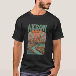 T-shirt Paysage urbain de la ville d'Akron Ohio au coucher