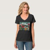 T-shirt Paysage urbain en patchwork avec roses et libellul (Devant entier)