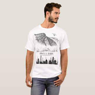 T-shirt Paysage Urbain Montagnard Monochrome Art Noir Blan