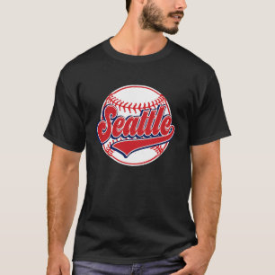 T-shirt Paysage urbain vintage de Seattle, joueur de baseb