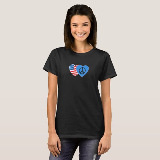 T-shirt Peace and USA Flag Twin Heart for Peacemaker Ameri (Devant entier)