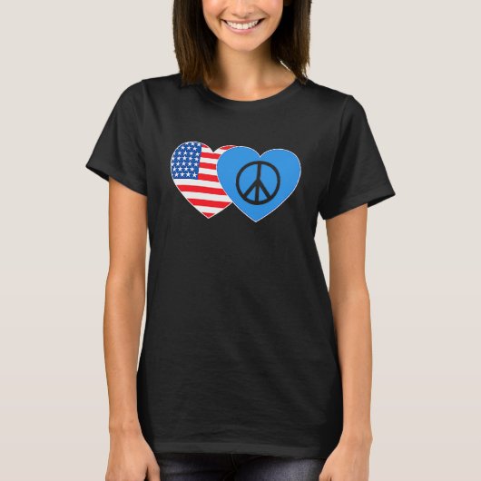 T-shirt Peace and USA Flag Twin Heart for Peacemaker Ameri (Devant)