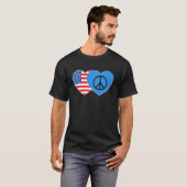 T-shirt Peace and USA Flag Twin Heart for Peacemaker Ameri (Devant entier)