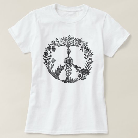 T-shirt Peace Floral Dessin Cute Boho Hippie Fleurs Art (Design devant)