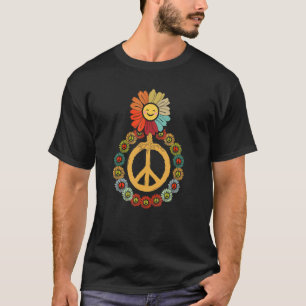 T-shirt Peace Flower Power 60s Hippie Floral Souriant visa