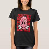 T-shirt Peace Hand Sign Retro Smile Face Love Vibes Valent (Devant)