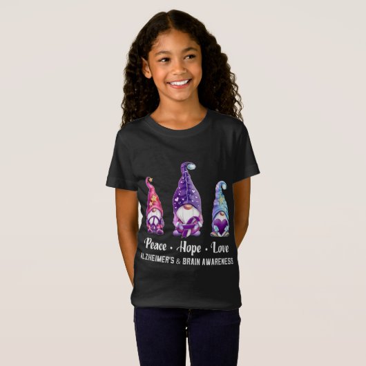 T-Shirt Peace Hope Love Gnomes Alzheimer's And Brain Aware (Devant entier)