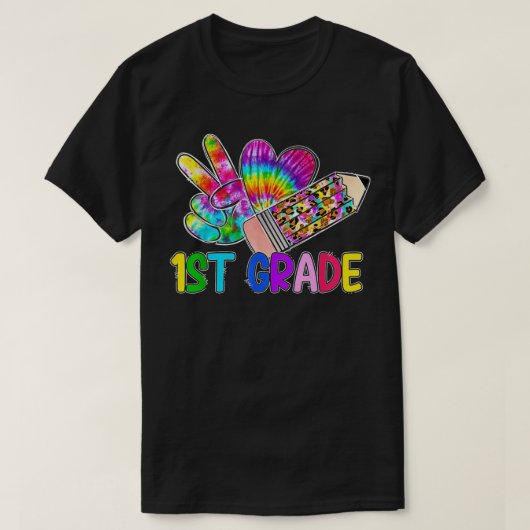 T-shirt Peace Love 1st Grade Tee Leopard Pencil First (Design devant)