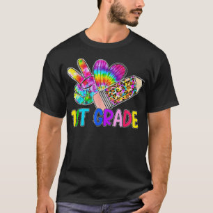 T-shirt Peace Love 1st Grade Tee Leopard Pencil First