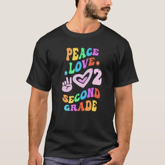 T-shirt Peace Love 2E GRADE Retro Enseignant SECOND G (Devant)