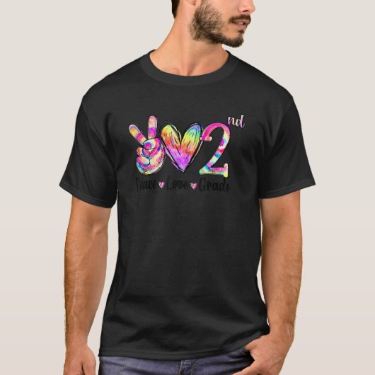 T-shirt Peace Love 2nd Grade Tie Dye Back To School Teache (Devant)