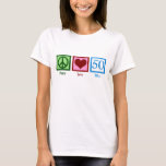 T-shirt Peace Love 50e anniversaire mignonne fête<br><div class="desc">Un mignon T-shirt cinquantième anniversaire pour une femme de cinquante ans. Un joli cadeau au-dessus de la colline.</div>