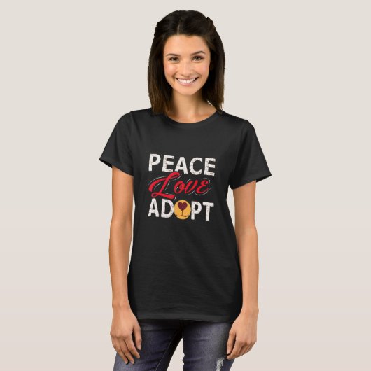 T-shirt Peace Love Adopter Conception Animaux de compagnie (Devant entier)