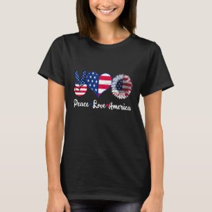 T-shirt Peace Love America 4 juillet Patriotic Tournesol H