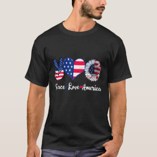 T-shirt Peace Love America 4 juillet Patriotic Tournesol H