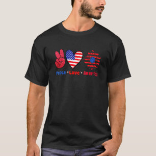 T-shirt Peace Love America 4 juillet Patriotique Usa Ameri