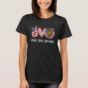 T-shirt Peace Love America Bleached With Sunflower US Drap