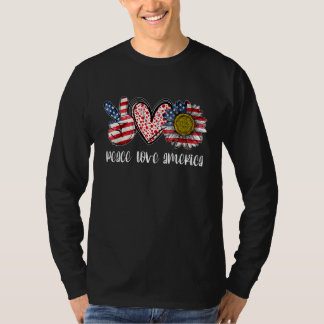 T-shirt Peace Love America Bleached With Sunflower US Drap