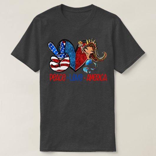 T-shirt Peace Love America US Drapeau American Mermaid 4e  (Design devant)