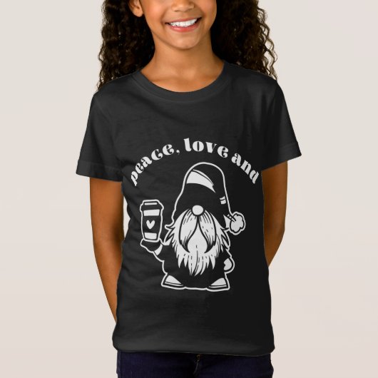 T-Shirt Peace, Love and Coffee Latte Gnome Fun Winter (Devant)