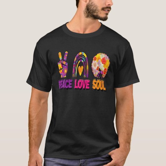 T-shirt Peace Love And Soul Groovy Hippie Retro Sign Heart (Devant)