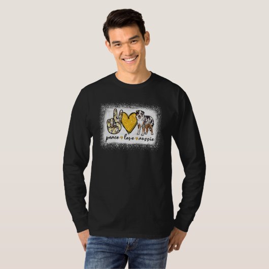 T-shirt Peace Love Aussie Bleached Australian Shepherd (Devant entier)