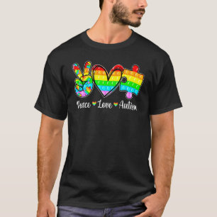 T-shirt Peace Love Autism Poppin Sensibilisation sur l'aut