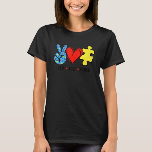 T-shirt Peace Love Autism Puzzle Sensibilisation sur l'aut (Devant)