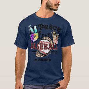 T-shirt Peace Love Baseball Oma Life Maman Grand-mère Leop