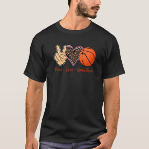 T-shirt Peace Love Basketball Peace Hand Sign Leopard Hear
