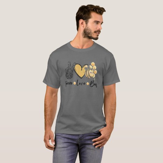 T-shirt Peace Love Bees T Main Signer Heart Bee L (Devant entier)