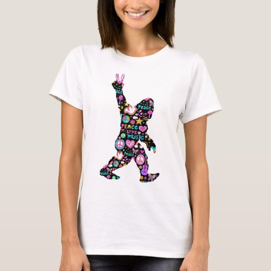 T-shirt Peace Love Bigfoot Hippie Funny Bigfoot Lover (Devant)