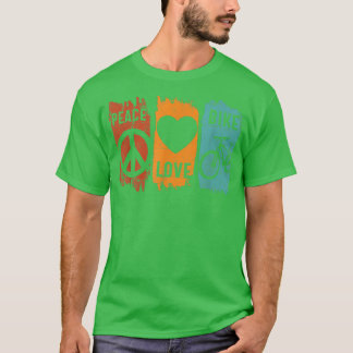 T-shirt Peace Love Bike Biker Cycle Retro Mountain Biking 