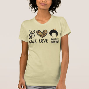 T-shirt Peace Love Black Queen Léopard Black Femmes et fil