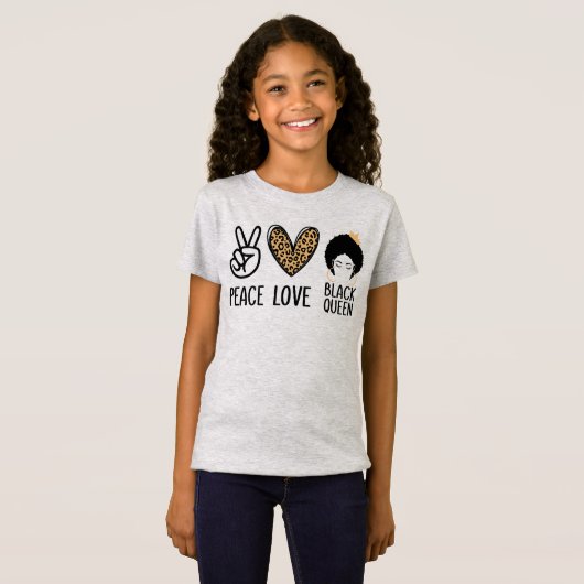 T-Shirt Peace Love Black Queen Léopard Black Femmes et fil (Devant entier)