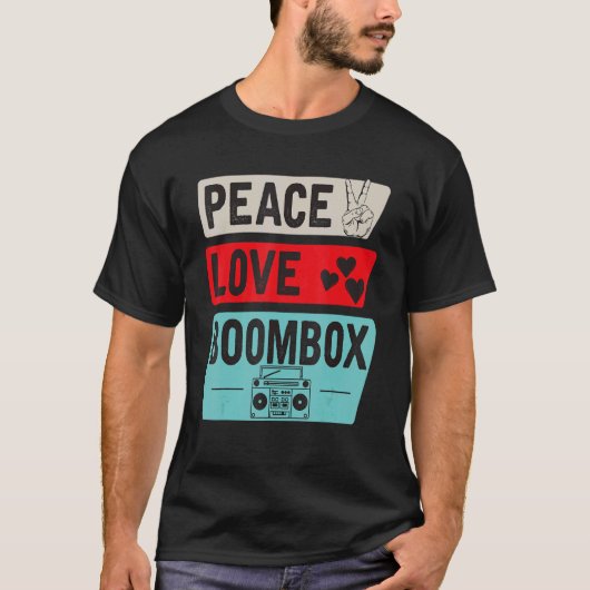T-shirt Peace Love Boombox Cassette Tape 80s Retro (Devant)