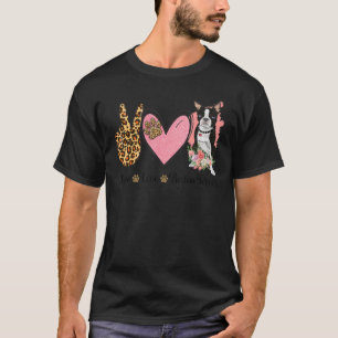 T-shirt Peace Love Boston Terrier Leopard Floral Maman Chi