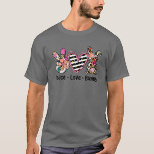 T-shirt Peace Love Bunny Paix Main Sign Hippie Jour de Pâq