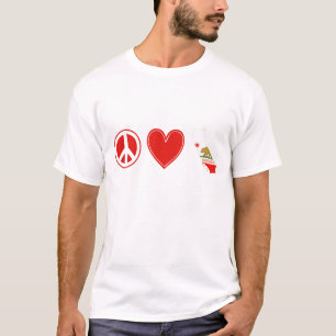 T-shirt Peace Love California Shape State Flag Californie