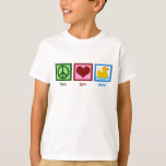T-shirt Peace Love Canards mignons Enfants<br><div class="desc">Un t-shirt enfant mignon pour quelqu'un qui aime les canards ou les cadeaux amicaux pour bébé. Un signe de paix vert,  un coeur roux et un canard en caoutchouc jaune mignon sur un tee-shirt d'équipe de canard pour un enfant.</div>