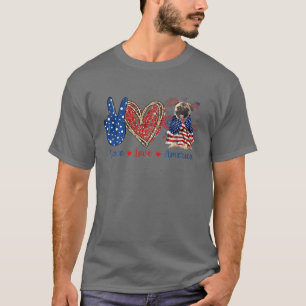 T-shirt Peace Love Carlin Chien Drapeau Amérique Patriotiq