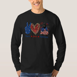 T-shirt Peace Love Carlin Chien Patriotic America Drapeau 