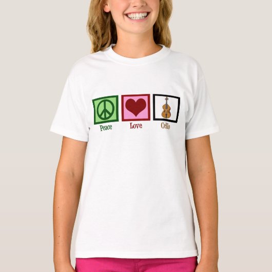 T-shirt Peace Love Cello Cute Girls (Devant)