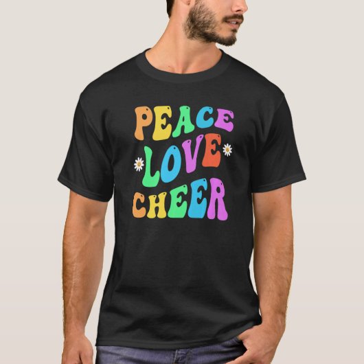 T-shirt PEACE LOVE CHEER Rétro Pom-pom girl Super Retour v (Devant)