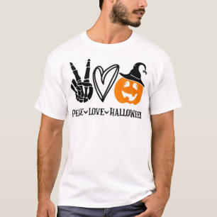 T-shirt Peace Love Chemise Halloween Funny Skeleton Pum ma